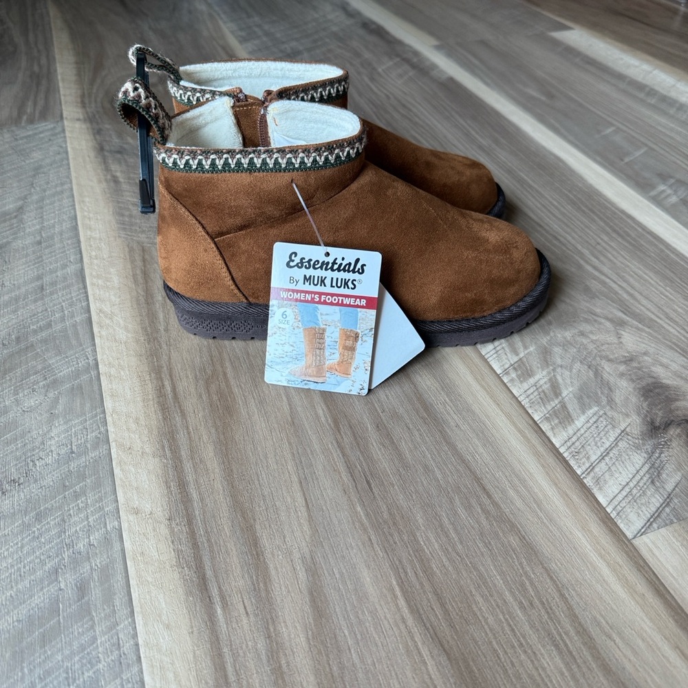 Muk Luks Kids Tan Boots with Patterned Trim